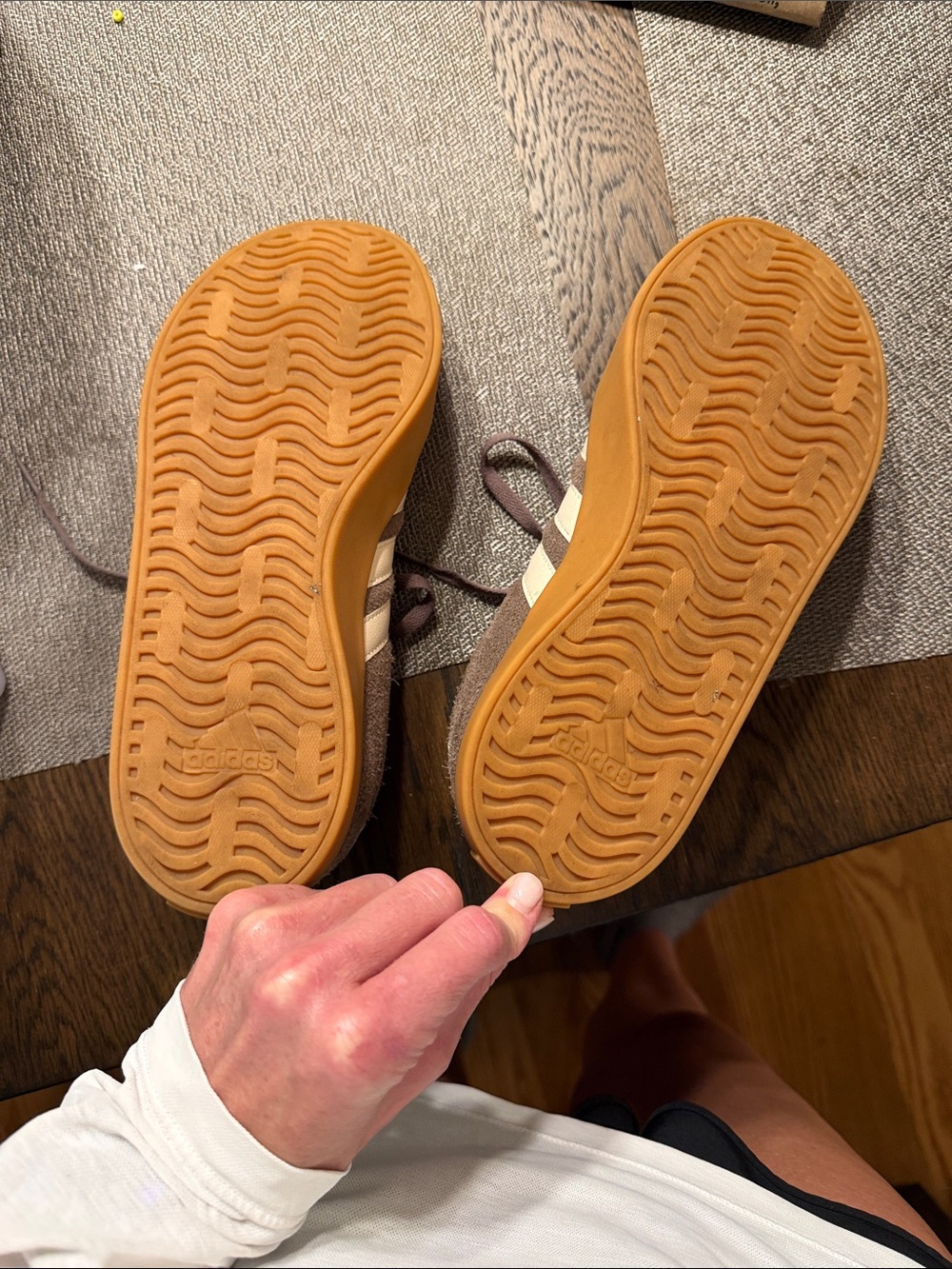 adidas Brown Suede Sneakers with Cream Stripes and Gum Sole - Picture 2 of 5
